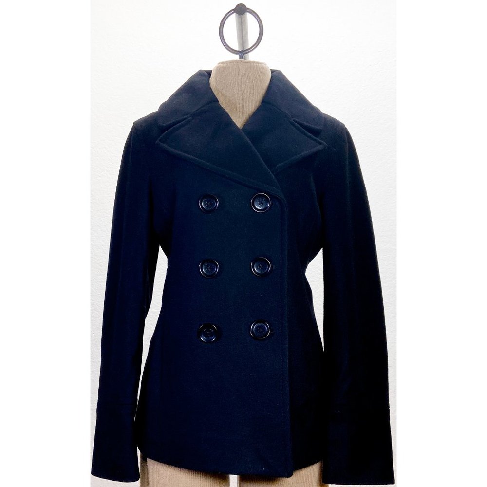 Michael Kors Wool Fully Lined Double Breasted Button Up Black Thick Peacoat